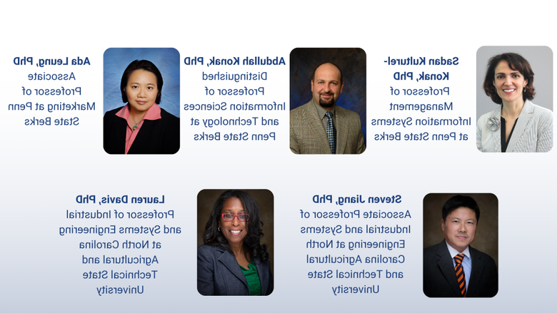 Collage of Penn State Berks and NCAT faculty headshots on a white background with a blue gradient.